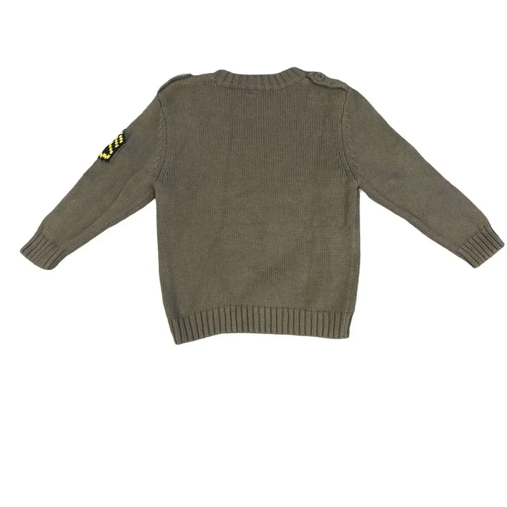 BabyGap Toddler Boys 2T Olive Airplane 100% Cotton Knit Pullover Sweater